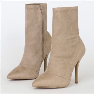 Stassy Black Suede Pointed-Toe Sock Boots Taupe